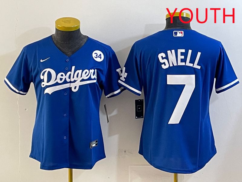 Youth Los Angeles Dodgers #7 Snell Blue Game 2025 Nike MLB Jersey style 2